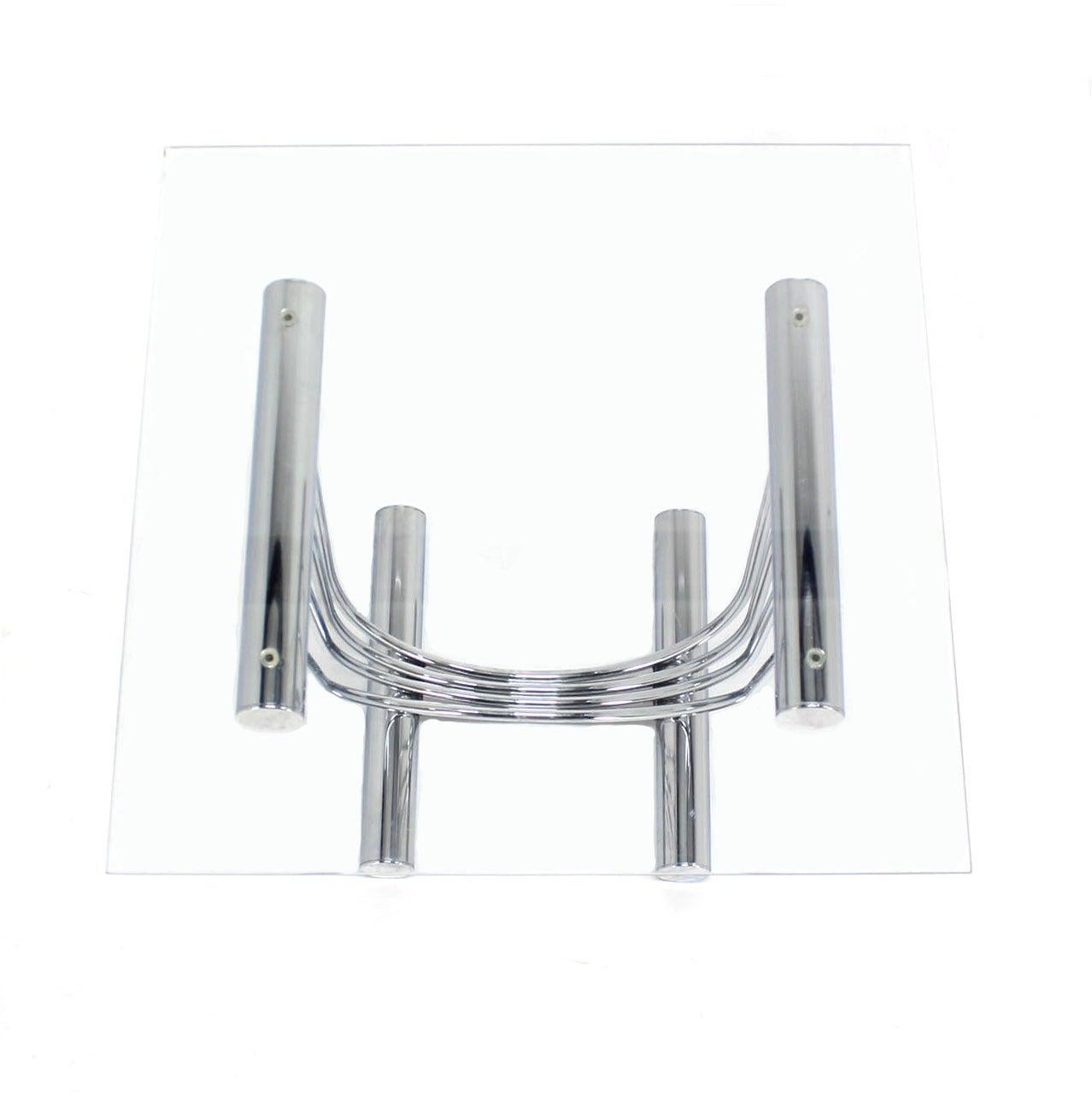 EstablishedLines Pair of Chrome U Shape Bases Glass Square Top End Side Tables Stands MINT!