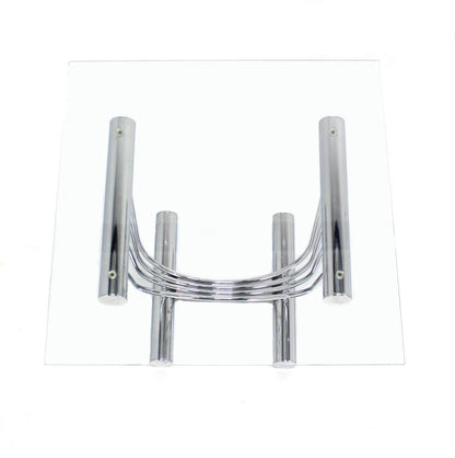 EstablishedLines Pair of Chrome U Shape Bases Glass Square Top End Side Tables Stands MINT!