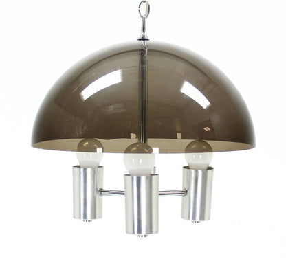 EstablishedLines Smoked Lucite Dome Shape Shade Chrome Mid Century Modern 3 Bulb  Light Fixture