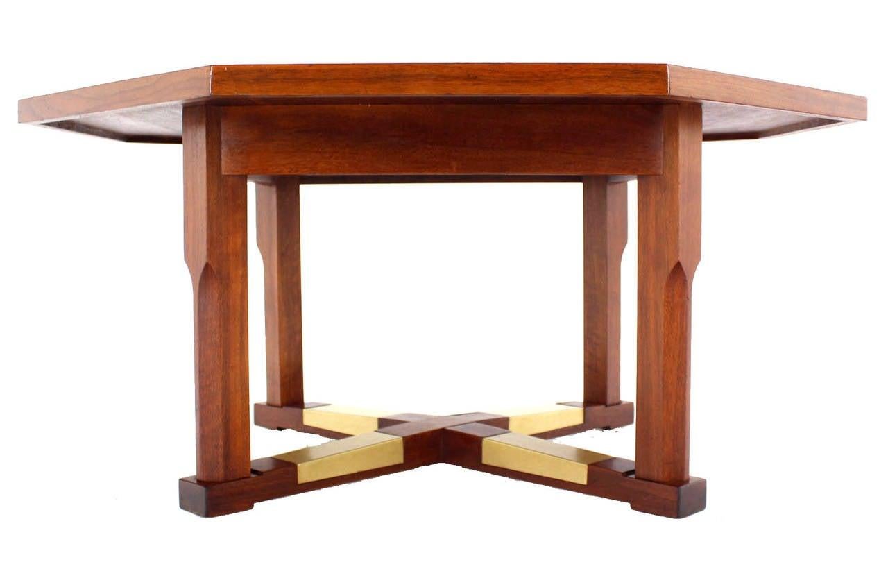 EstablishedLines Mid Century Modern Walnut X Base Inlayed Octagon Shape Coffee Table MINT!