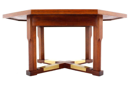 EstablishedLines Mid Century Modern Walnut X Base Inlayed Octagon Shape Coffee Table MINT!