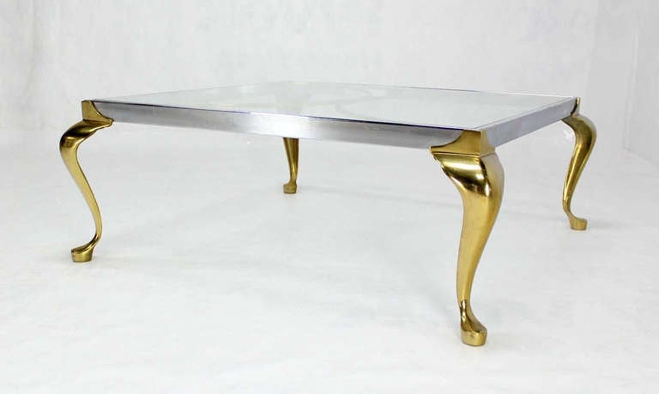 EstablishedLines Mid-Century Modern Chrome Solid Cast Brass Glass Top Square Coffee Table MINT!