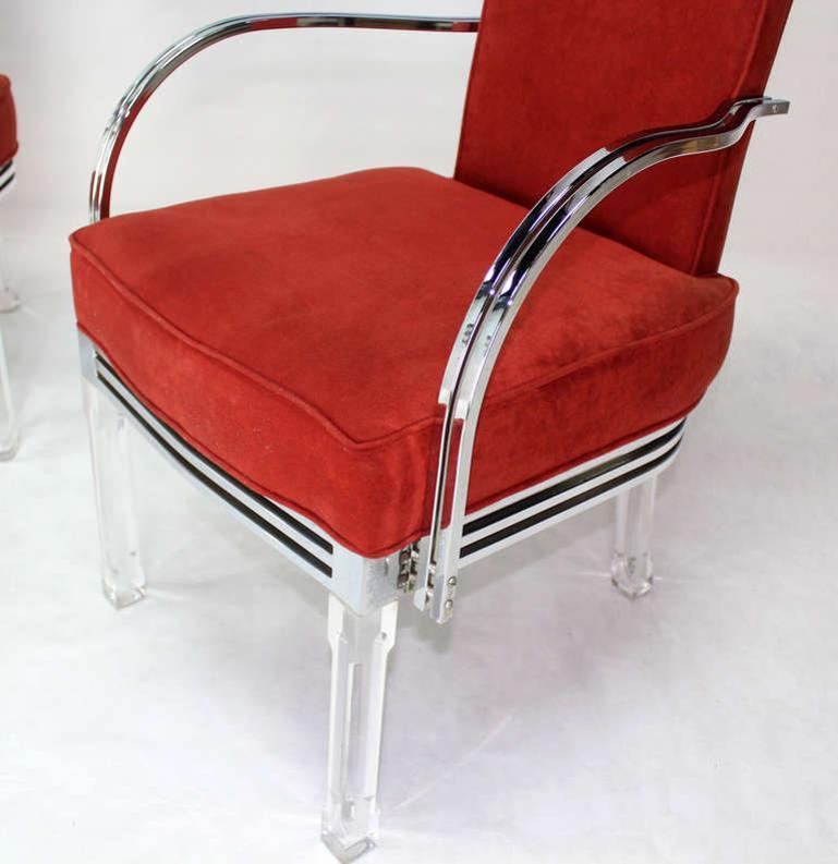 EstablishedLines Mid Century Modern Set of Six Dining Chairs and Table in Lucite Chrome Glass