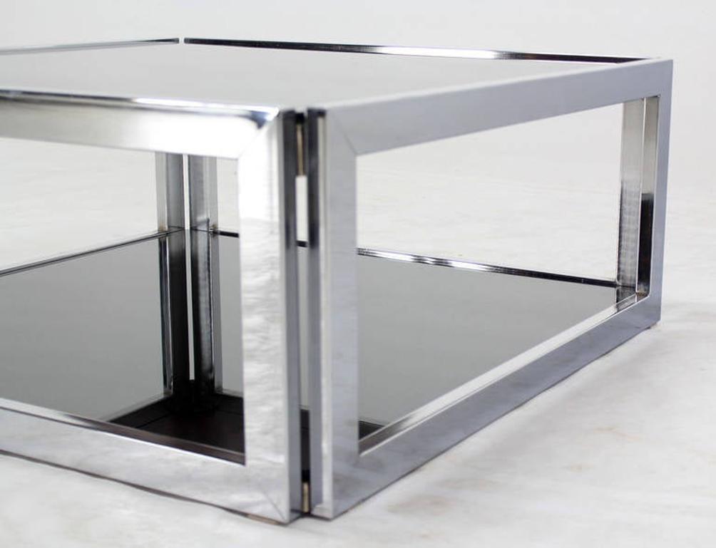 EstablishedLines Sharp Square 2 Tier Modern Chrome Base Smoked Glass Coffee Table w/ Shelf MINT