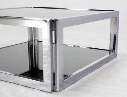 EstablishedLines Sharp Square 2 Tier Modern Chrome Base Smoked Glass Coffee Table w/ Shelf MINT