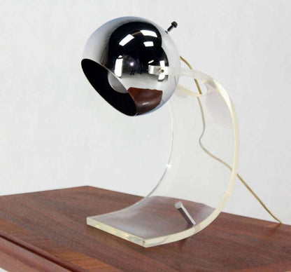 EstablishedLines Adjustable Chrome Globe Bent Lucite Base Mid Century Modern Table Lamp MINT!