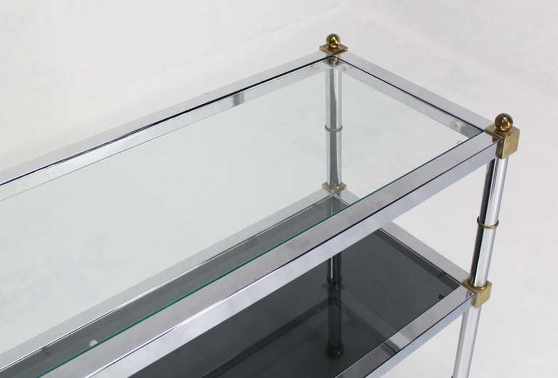 EstablishedLines Chrome Brass and Glass Two Tier Console or Sofa Table Mid Century Modern MINT!