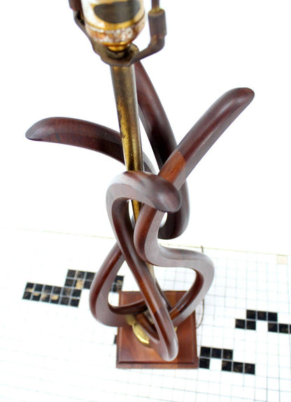 EstablishedLines Pair of Mid Century Modern Sculptural Flame Motive Oiled Walnut Table Lamps MINT