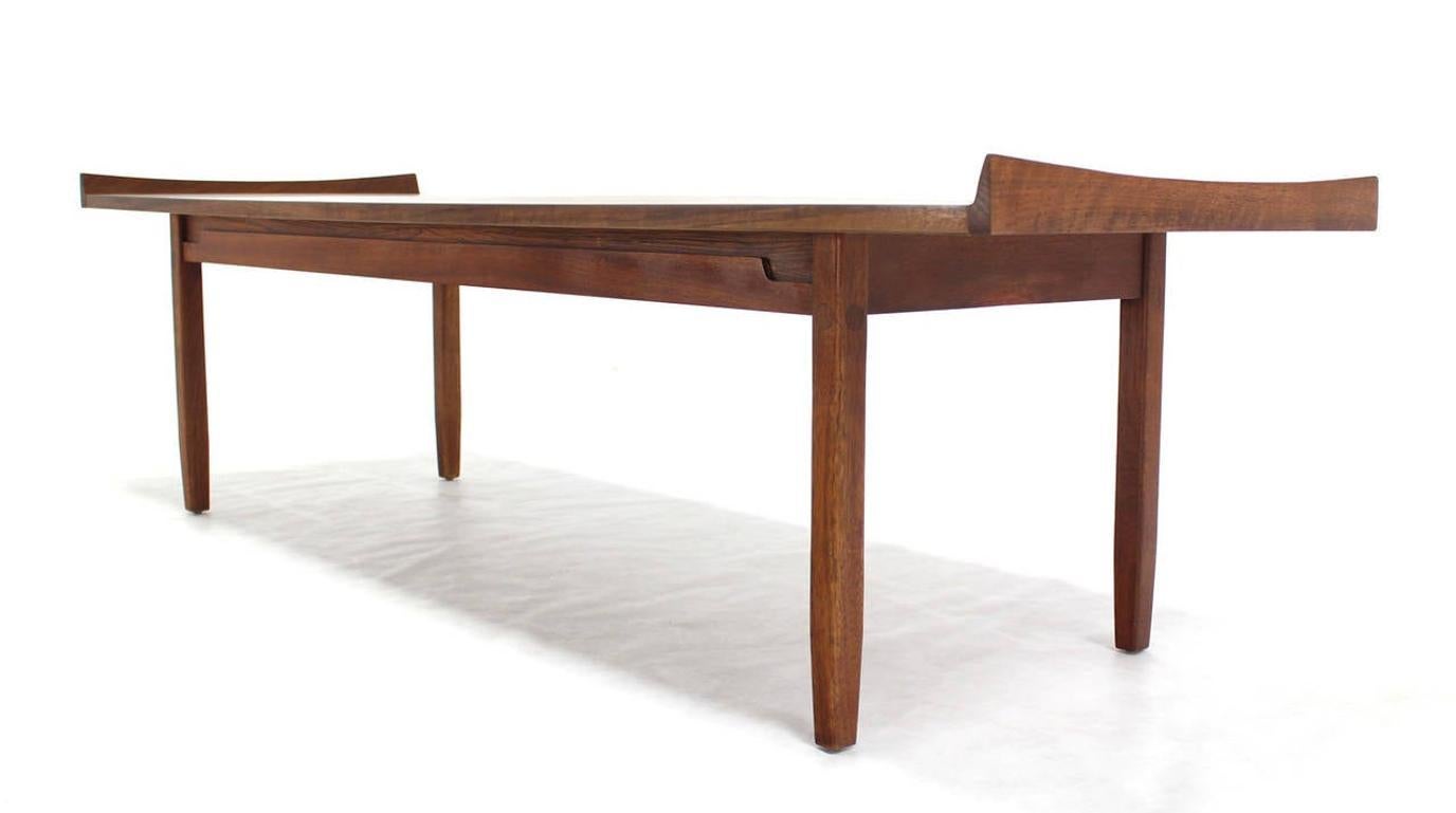 EstablishedLines Danish Modern Long Rectangle Walnut Coffee Table Rolled Ends MINT!