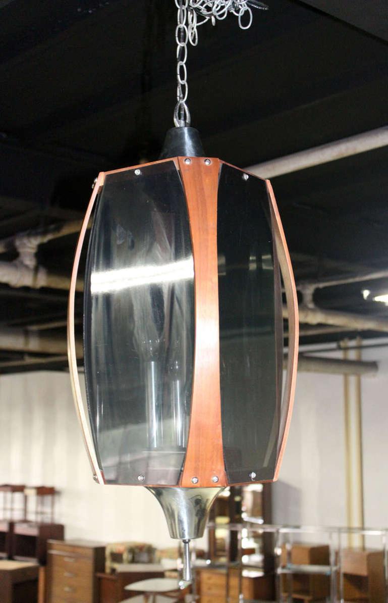 EstablishedLines Danish Mid-Century Modern Pendant Light Fixture with Teak Frame Shade MINT!