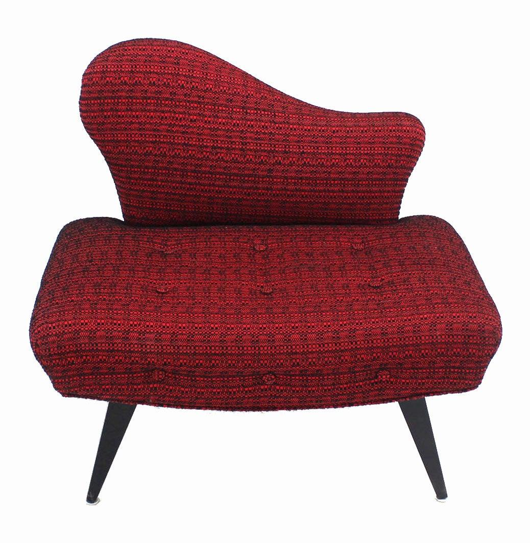 EstablishedLines Pair Red Upholstery Mid Century Modern Fireside Slipper Lounge Chairs Camel Back