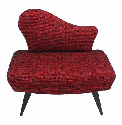 EstablishedLines Pair Red Upholstery Mid Century Modern Fireside Slipper Lounge Chairs Camel Back