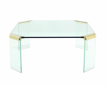 EstablishedLines Large Square Cut Corners Style Glass Top & Legs Brass Joint Coffee Table