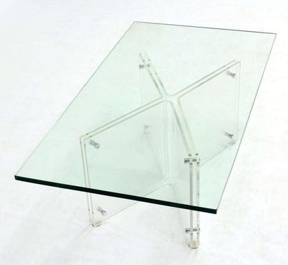 EstablishedLines Mid-Century Modern Lucite X Base Glass Top Rectangle Coffee Table