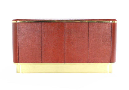 Grass Cloth Brass Credenza 4 Doors Cabinet Sideboard Red Brick Color MINT!