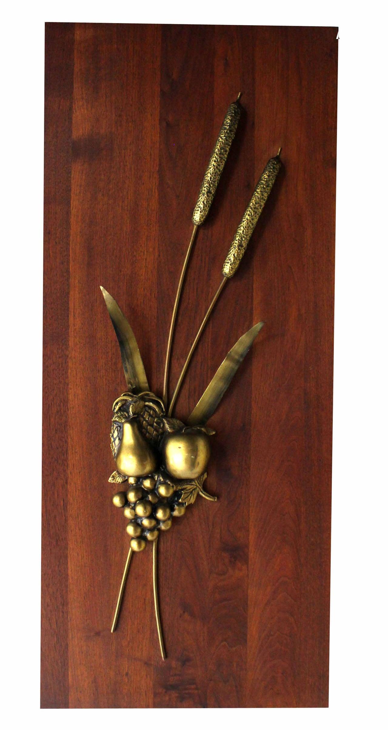 Non Matching Pair Cast Metal Sculptures of Fruits Solid Walnut Mount Board Mint!