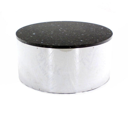 EstablishedLines Mid Century Modern Round Chrome 30" Cylinder Base Granite Top Coffee Table MINT