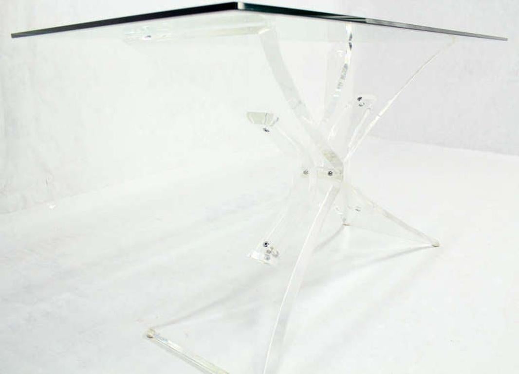 EstablishedLines Lucite X Shape Base Glass Top Mid Century Modern Console Sofa Table MINT!