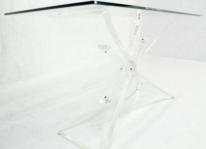 EstablishedLines Lucite X Shape Base Glass Top Mid Century Modern Console Sofa Table MINT!