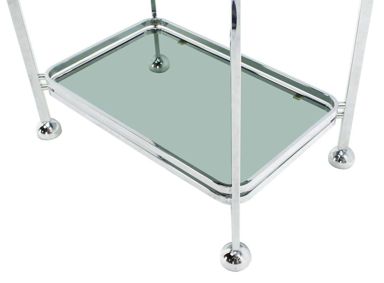 Chrome Tinted Smoked Glass Rolling Tea Cart with Concealed Wheels