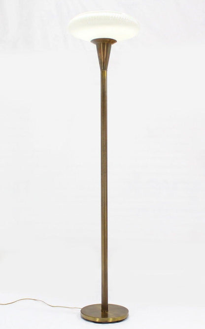 Brass Base with Iridescent Shell Scallop Edge Shade Floor Lamp Torchere MINT!