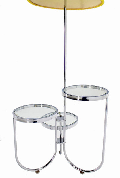 Mid Century Modern Chrome Base Floor Lamp w/ Three Circular Built Stand Tables