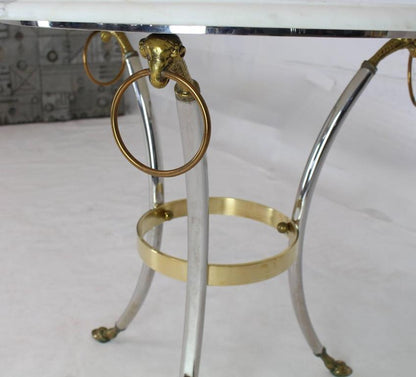 Brass Chrome Marble-Top Hoof Feet Large Rings Accents Gueridon Centre Table
