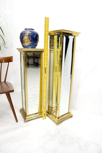 Square Brass and Mirror Panels Pedestals Stands