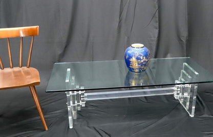 Stacked Lucite Base Rectangular Glass Top Coffee Table