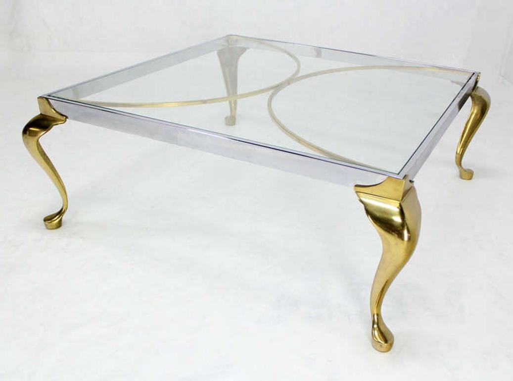 Mid-Century Modern Chrome and Brass Square Coffee Table