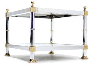Pair of Chrome Brass and Smoked Glass Square End or Side Tables