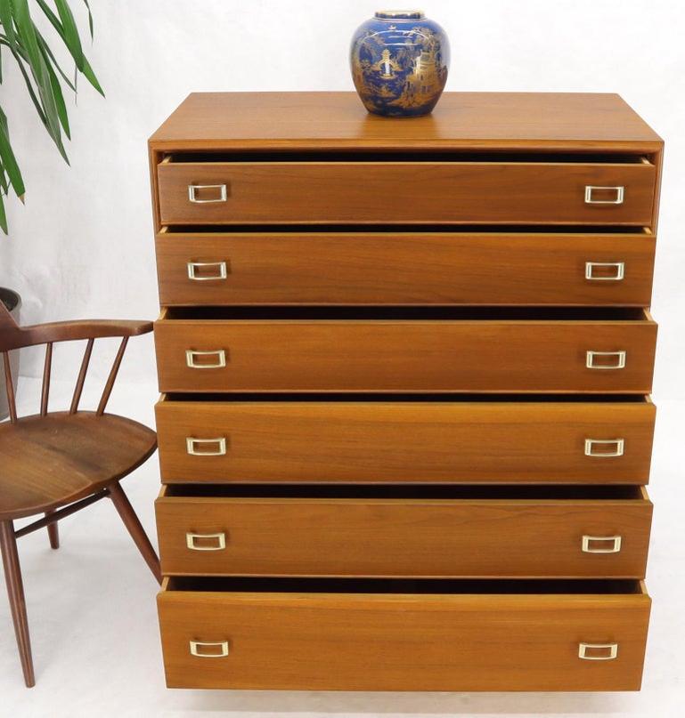 Restored Six Drawers Paul Frankl American Walnut Solid Brass Buckle Shaped Pulls