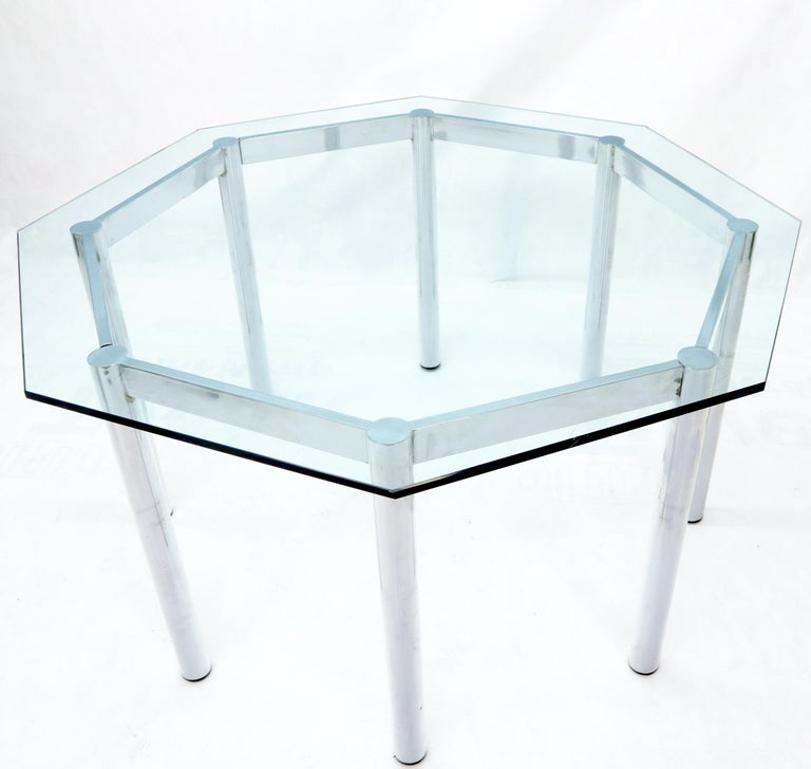 Round Octagon Glass Chrome Base Mid-Century Modern Dining Table