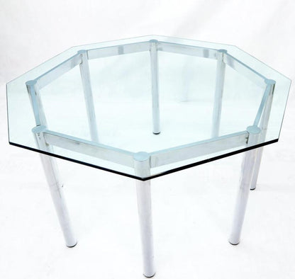 Round Octagon Glass Chrome Base Mid-Century Modern Dining Table