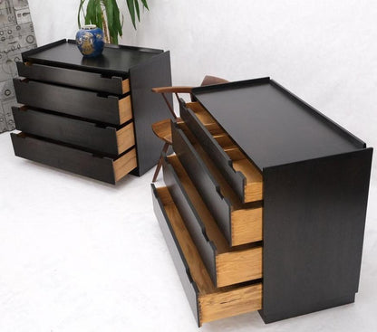 Pair of Ebonized Mahogany 4 Drawers Bachelor Chests w/ Gallery Tops Restored