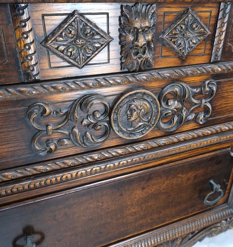 Jacobean Fine Carved Oak Sideboard Credenza Buffet Cabinet Mint