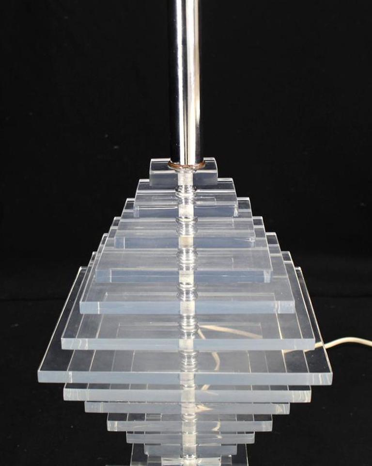 Large Pyramid Stacked Lucite Table Lamp