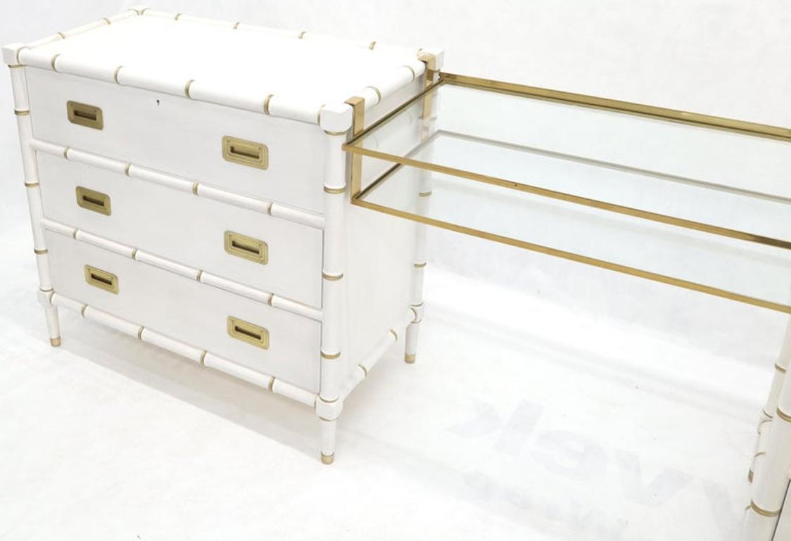 Pair of White Lacquer Brass Hardware Bachelor Chest with Suspended Brass Vanity