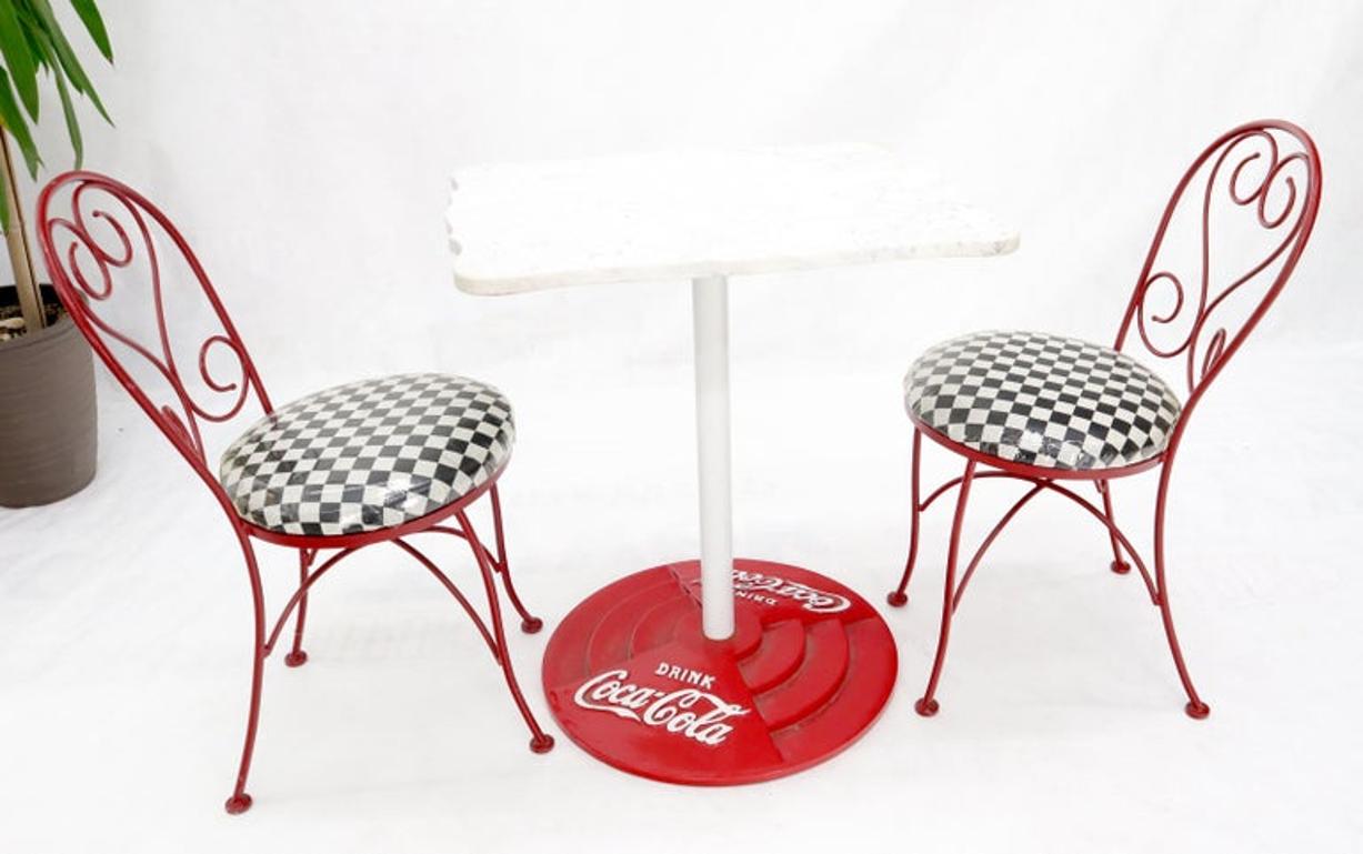 Two Chairs Cast Iron Marble-Top Table Coca-Cola Dinette Ice Cream Set Cafe Table