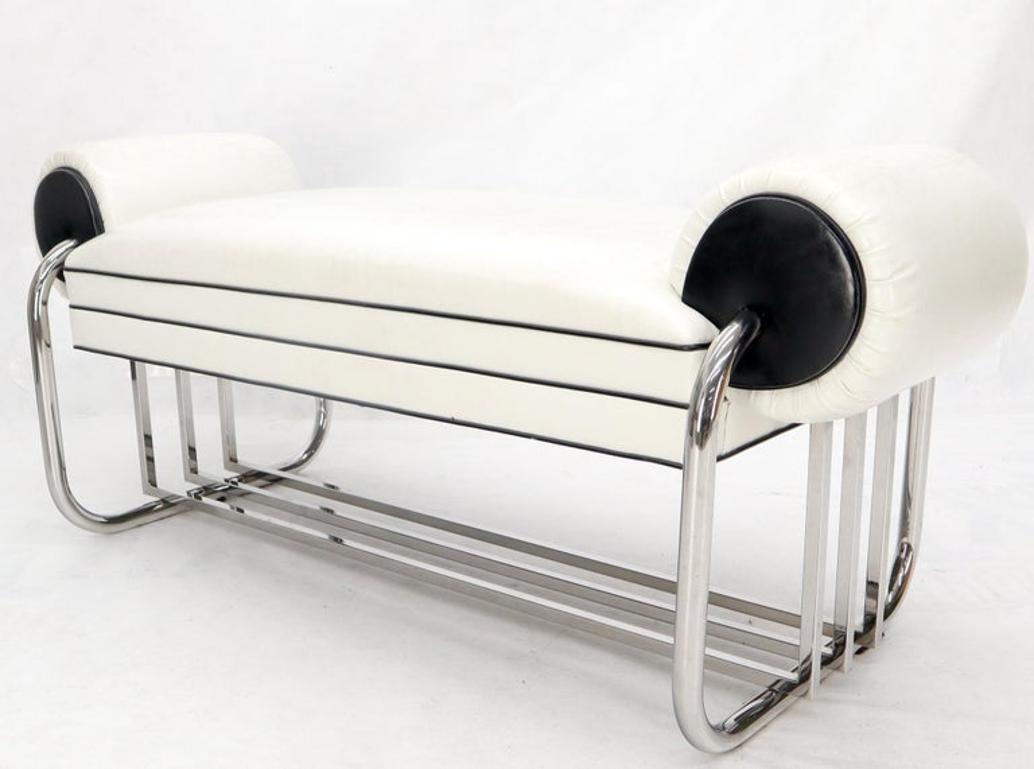 Bauhaus Chrome Bent Tube Black and White Upholstery Bench