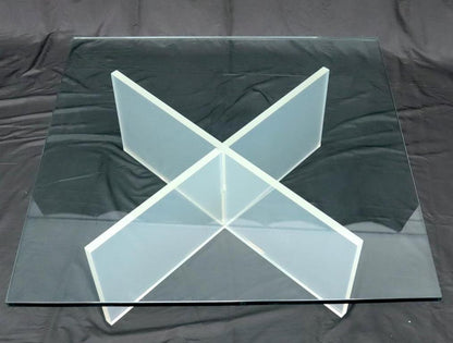 Frosted Lucite X-Base Glass Top Square Coffee Table