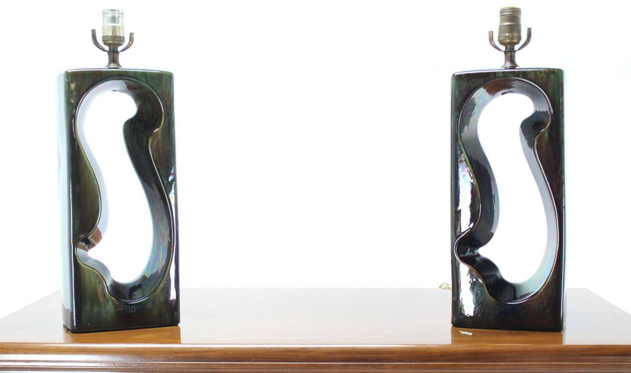 Pierced Cube Shape Glazed Pottery Table Lamps