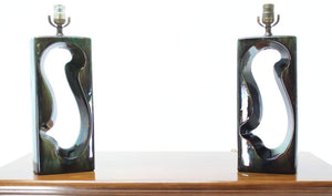 Pierced Cube Shape Glazed Pottery Table Lamps