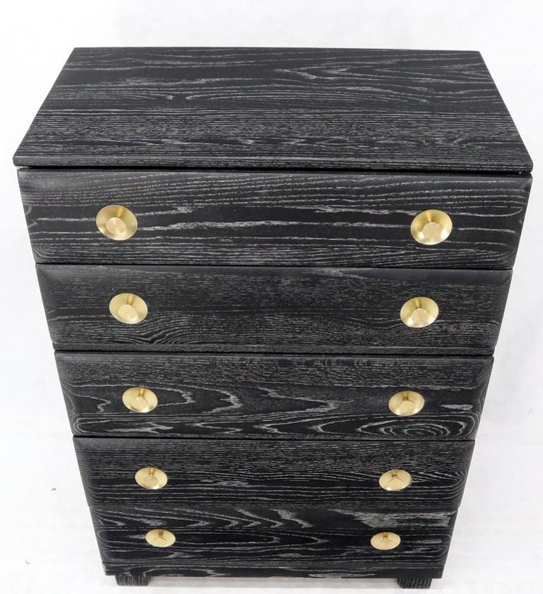 Five Drawers Cerused Oak Brass Hardware High Chest Dresser