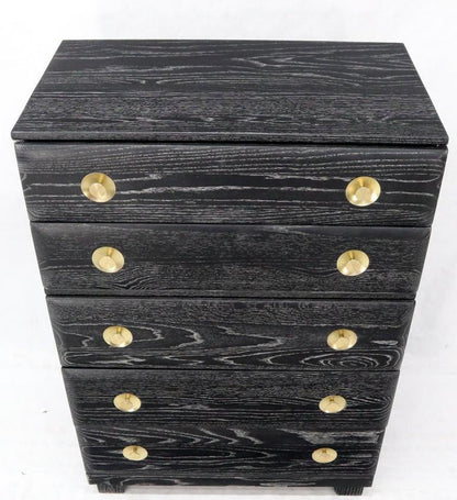 Five Drawers Cerused Oak Brass Hardware High Chest Dresser