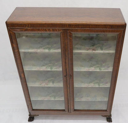 Claw Feet Tiger Oak Double Door Bookcase Curio Cabinet Wallpaper Interior