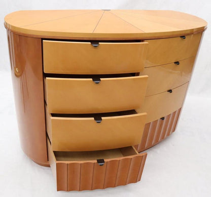 Large Inlaid Oval Kidney Shape Finished Back Dresser with Scallop Base