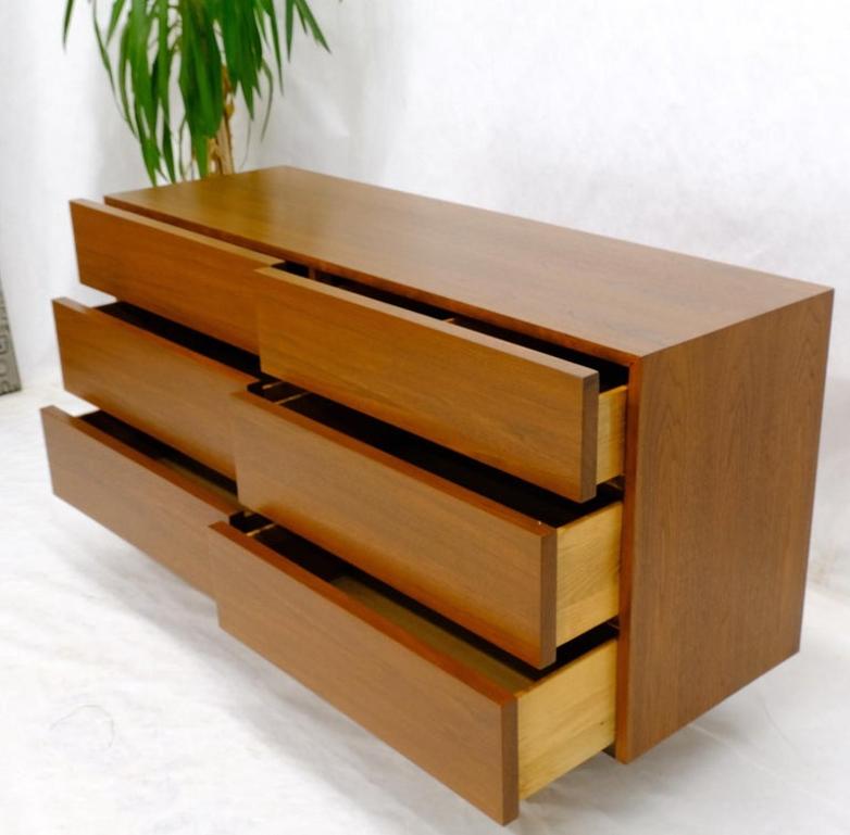 Mid-Century Modern Block Front American Walnut 6 Drawers Dresser Restored