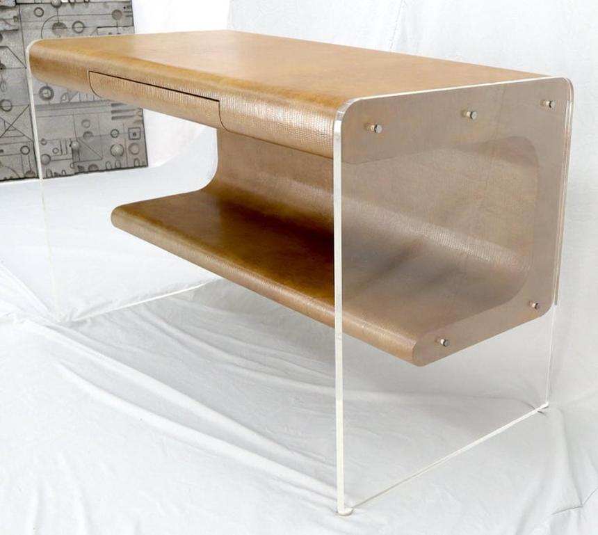 Lucite Base Faux Snake Skin Sculptural Shape One-Drawer Writing Table Desk