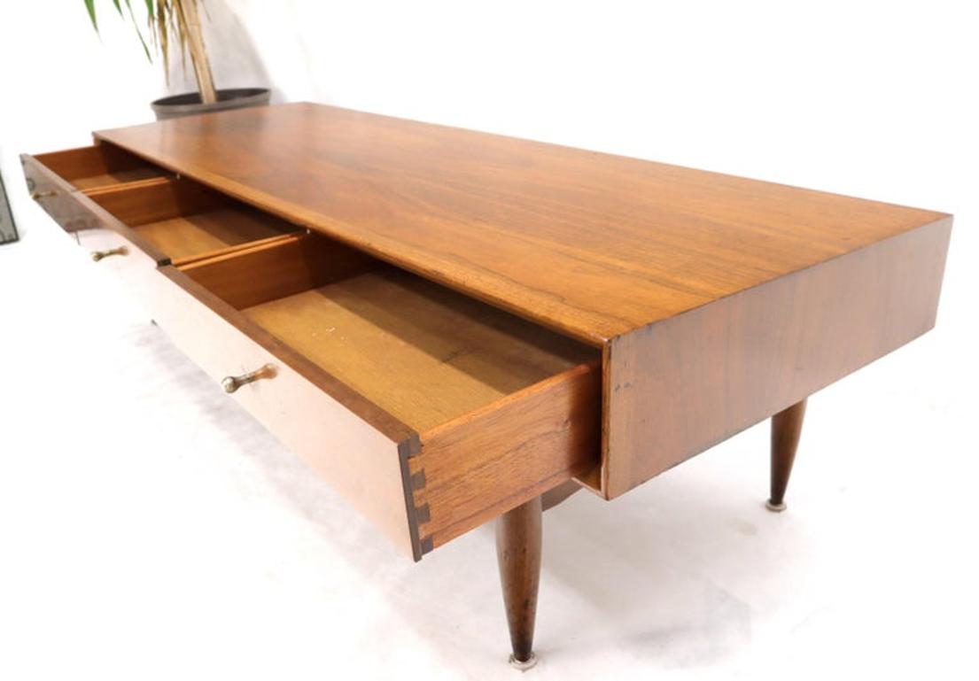 Glenn of California Atr. Walnut Three Drawers Coffee Table on Sculpted Legs
